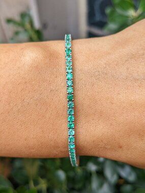 Elegant Zambian Emerald Tennis Bracelet 14K White Gold 7 Inch 3.5ctw